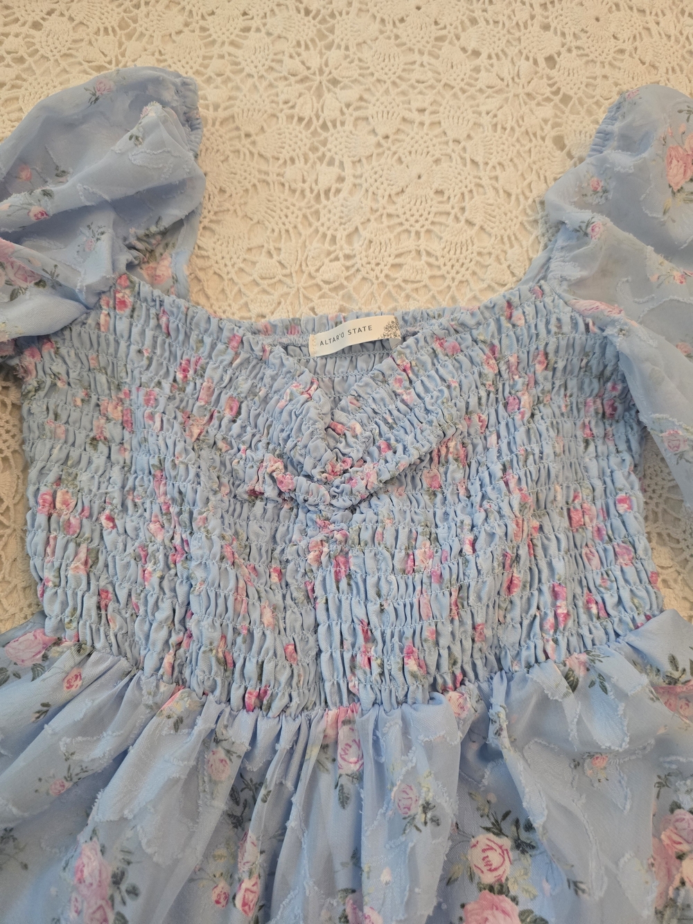 Altar'd State Light Blue Floral Smocked Mini Dress - Picture 2 of 3